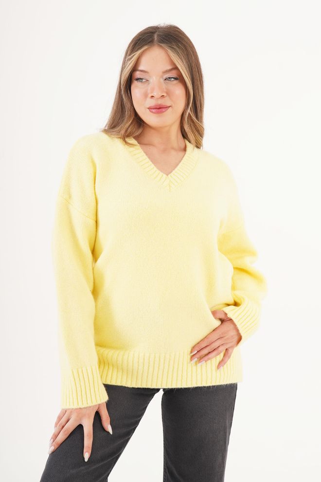 Lustrin Yellow Sweater With V Neck And Oversized Fit Wholesale Clothing Lounge