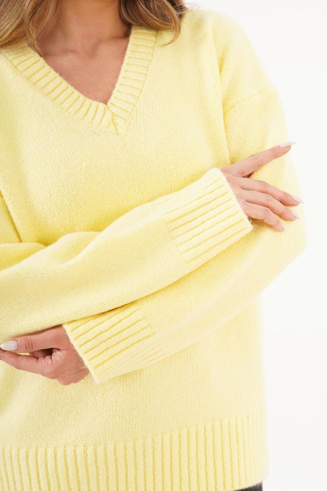 Lustrin Yellow Sweater With V Neck And Oversized Fit Wholesale Clothing Preppy