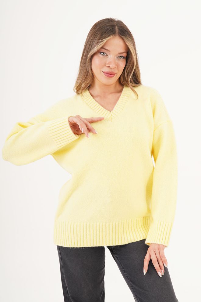 Lustrin Yellow Sweater With V Neck And Oversized Fit Wholesale Clothing 1