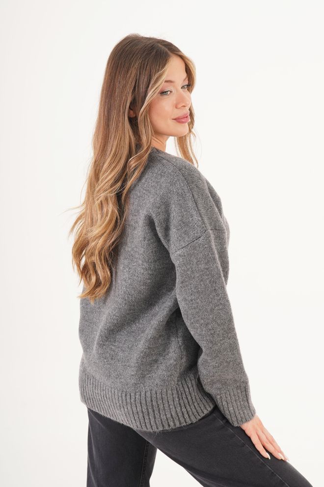 Lustrin Pull Over Gris Grande Taille Col V Vêtements en gros Automne