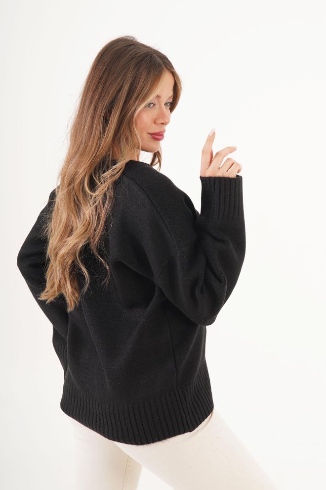 Lustrin Black Oversized V Neck Sweater With Long Sleeves Wholesale Clothing Fall