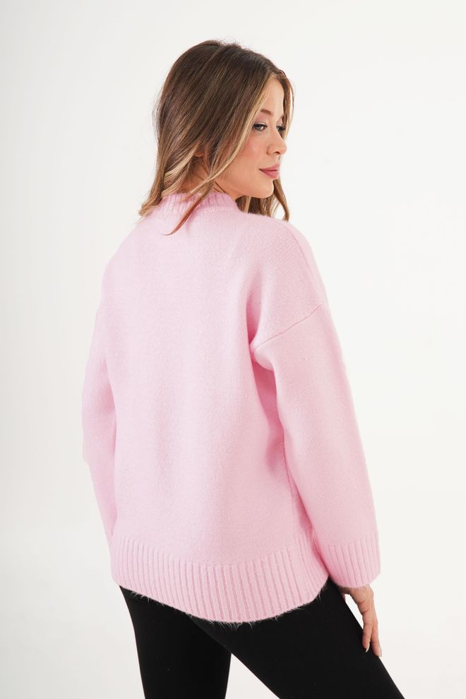 Lustrin Pink Oversized Fit Sweater With High Neck Wholesale Clothing Preppy