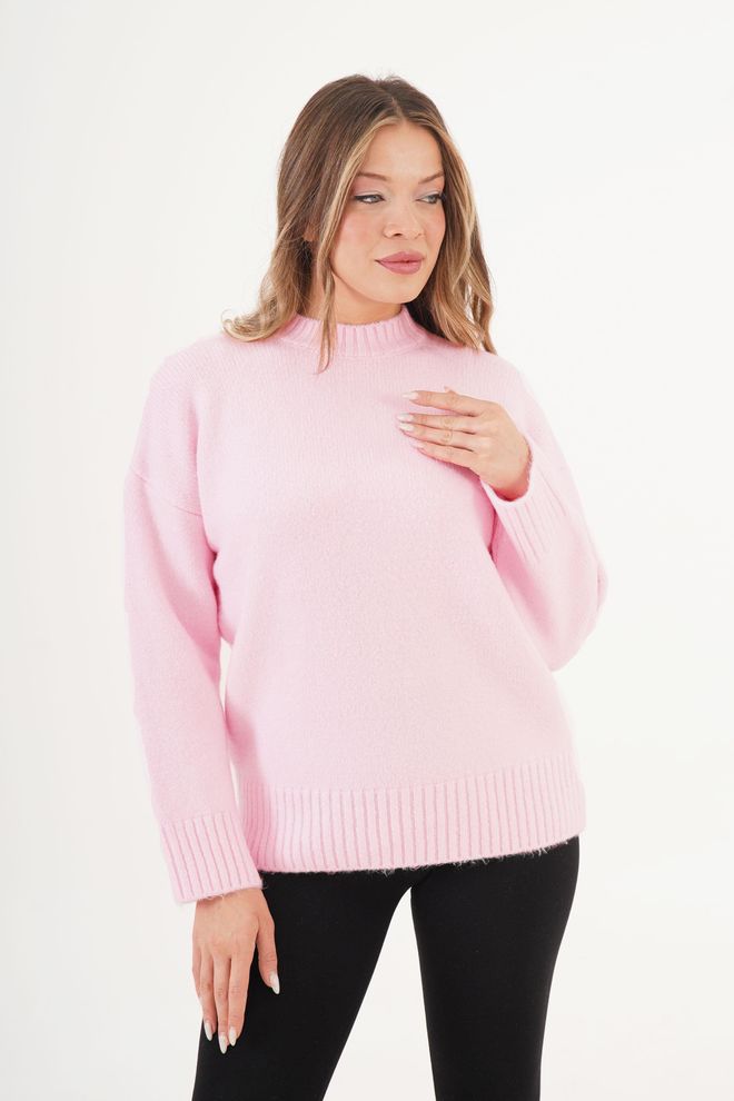 Lustrin Pink Oversized Fit Sweater With High Neck Wholesale Clothing Lounge