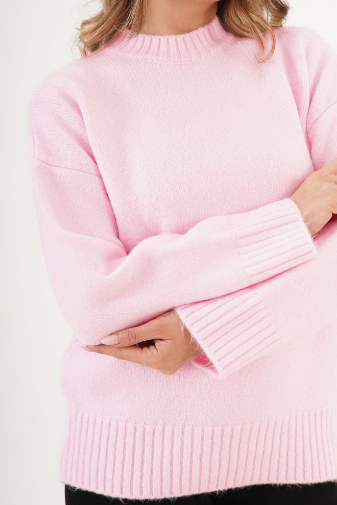 Lustrin Pink Oversized Fit Sweater With High Neck Wholesale Clothing Spring