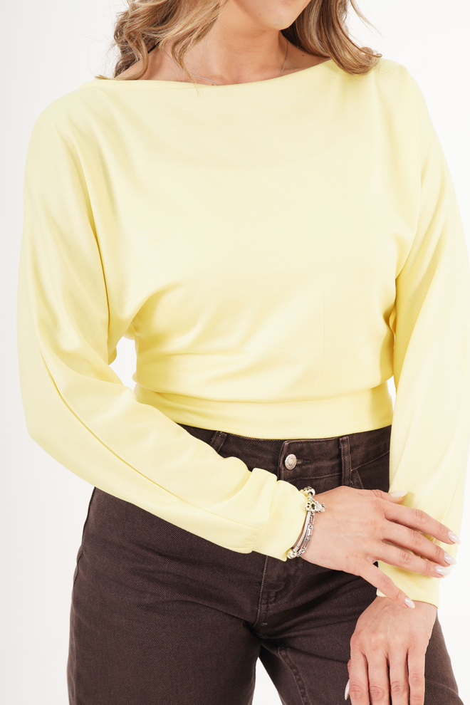Lustrin Yellow Off Shoulder Regular Fit Blouse Long Sleeve Wholesale Clothing Lounge