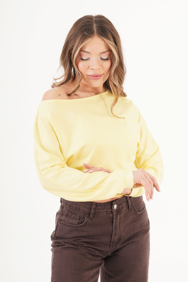 Lustrin Yellow Off Shoulder Regular Fit Blouse Long Sleeve Wholesale Clothing Elegant