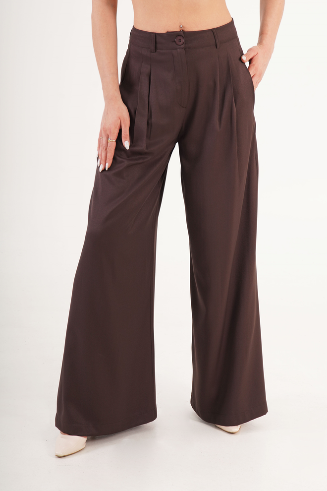 Lustrin Brown Formal Elegant Palazzo Pants Wholesale Clothing Spring
