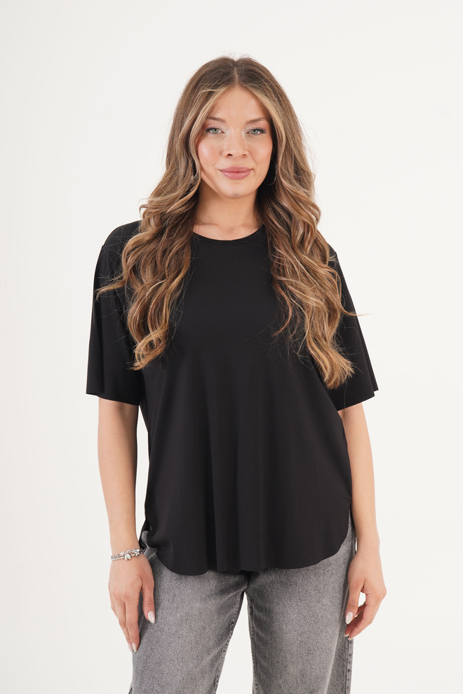 Lustrin T Shirt Preto Casual Decote Crew Regular Fit Liso Roupas por atacado 1