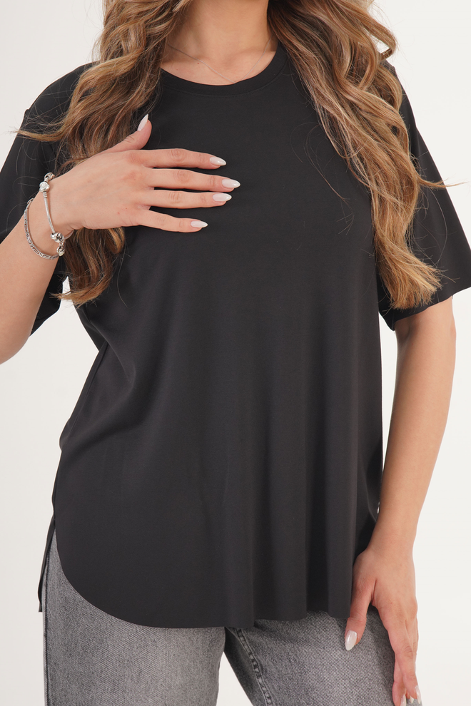 Lustrin T Shirt Preto Casual Decote Crew Regular Fit Liso Roupas por atacado Praia