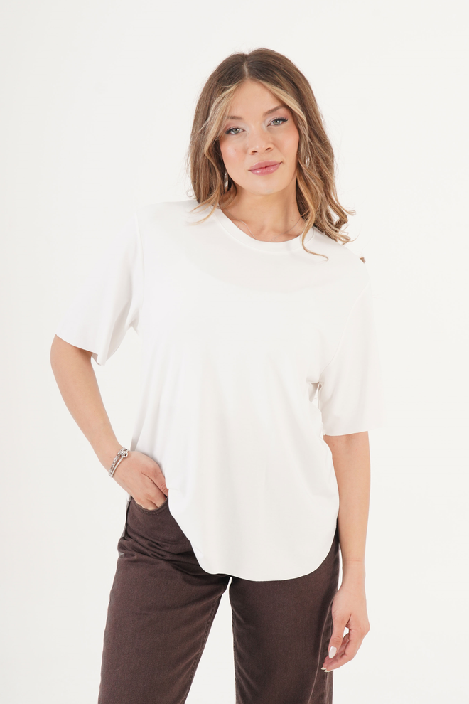 Lustrin White Casual Oversized Fit Tshirt Wholesale Clothing 1