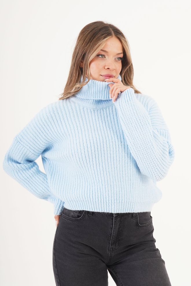 Lustrin Maglione Blu Oversize Con Collo A Tartaruga Abbigliamento all'ingrosso Casuale