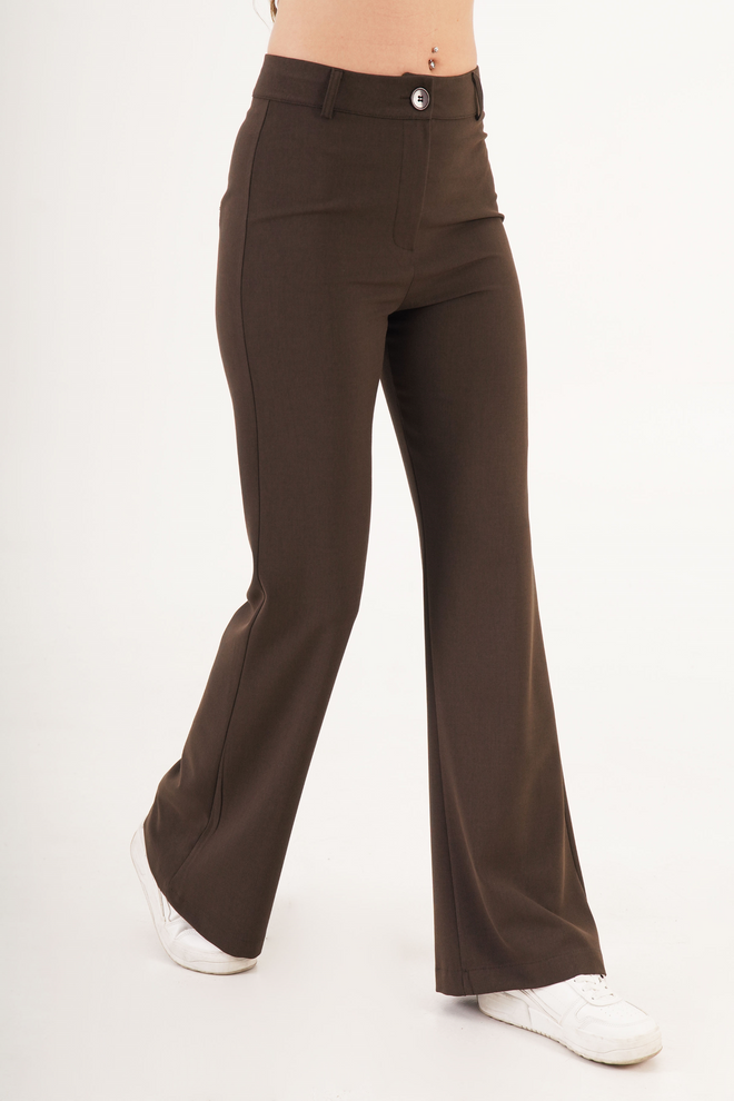 Lustrin Bruine Broek Uitlopende Pijp Hoge Taille Smoking Groothandel Kleding Casual