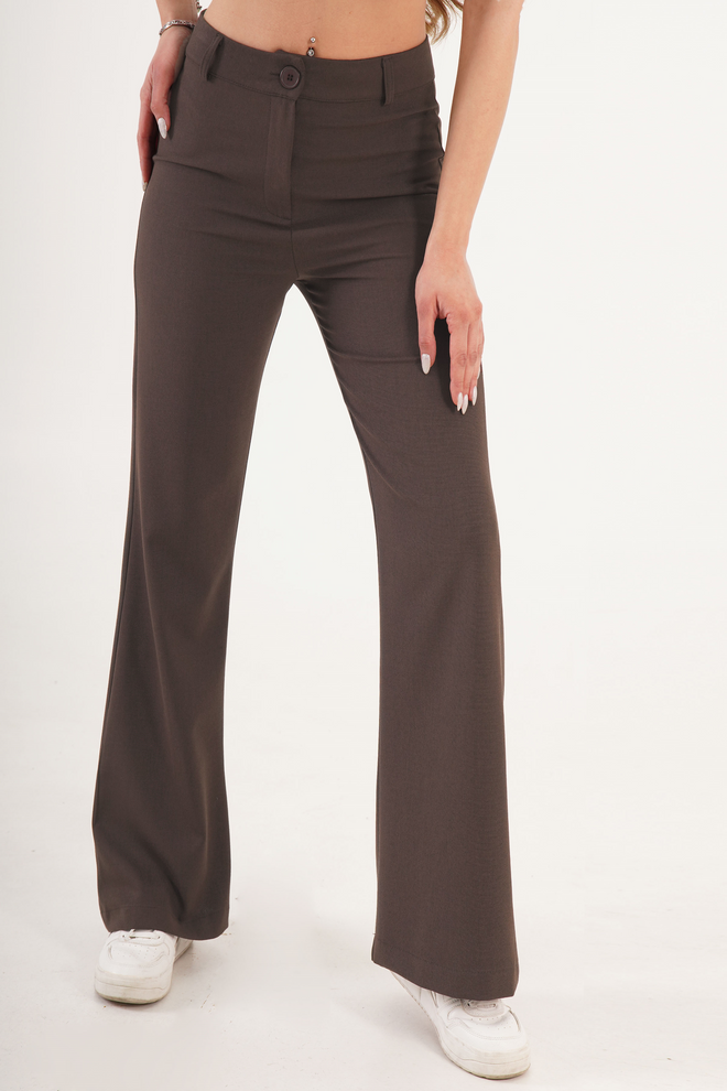 Lustrin Brown Flare Leg High Waist Tuxedo Pants Wholesale Clothing 1