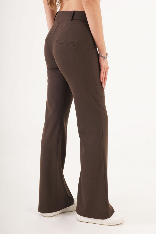 Lustrin Brown Flare Leg High Waist Tuxedo Pants Wholesale Clothing Spring