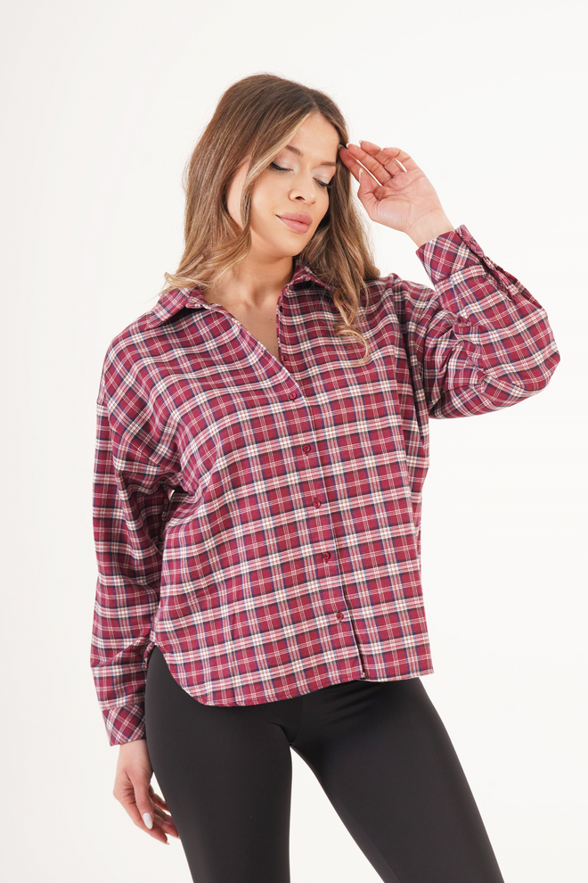 Lustrin Chemise Décontractée À Carreaux Rouge Bordeaux Vêtements en gros Décontracté
