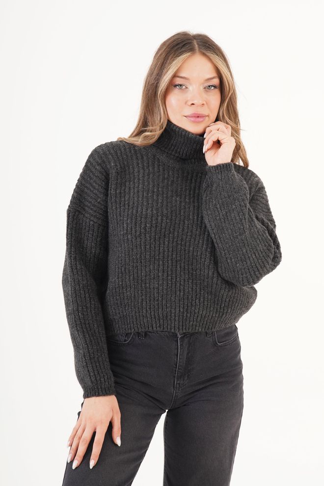 Lustrin Maglione Nero Oversize Con Collo A Tartaruga Abbigliamento all'ingrosso Casuale