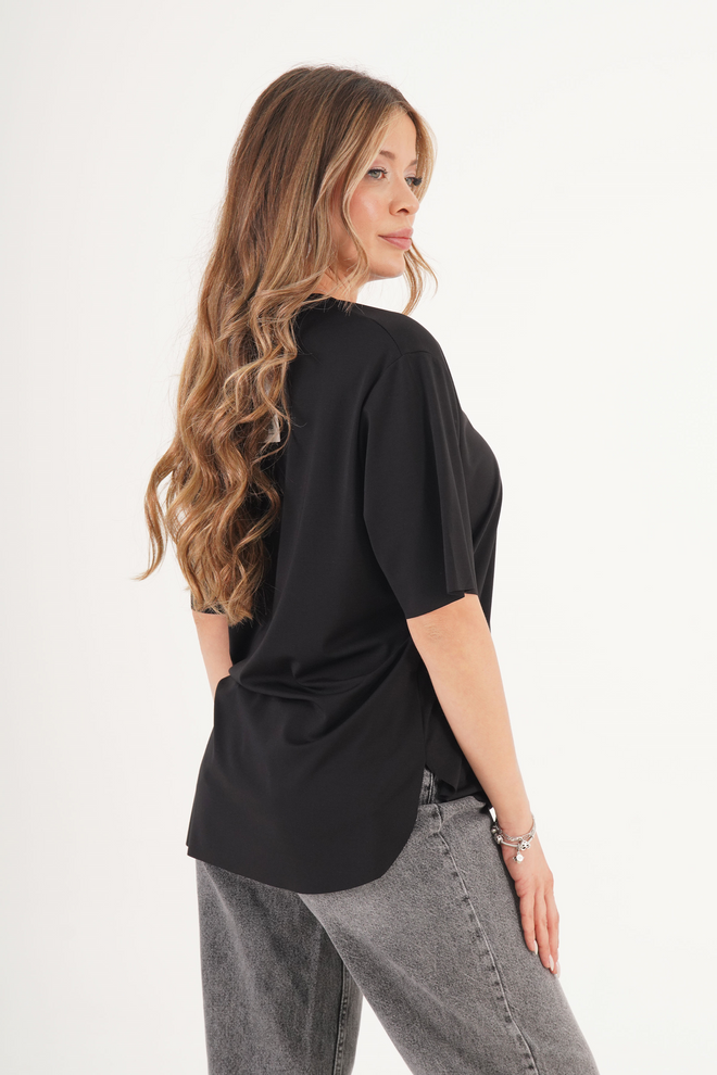 Lustrin Black Casual Oversized V Neck Tshirt Wholesale Clothing Spring