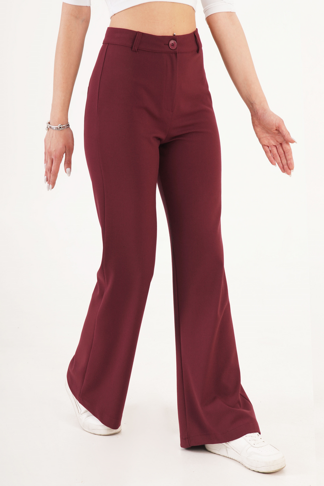 Lustrin Claret Red Flare Leg Tapered Pants Wholesale Clothing Spring