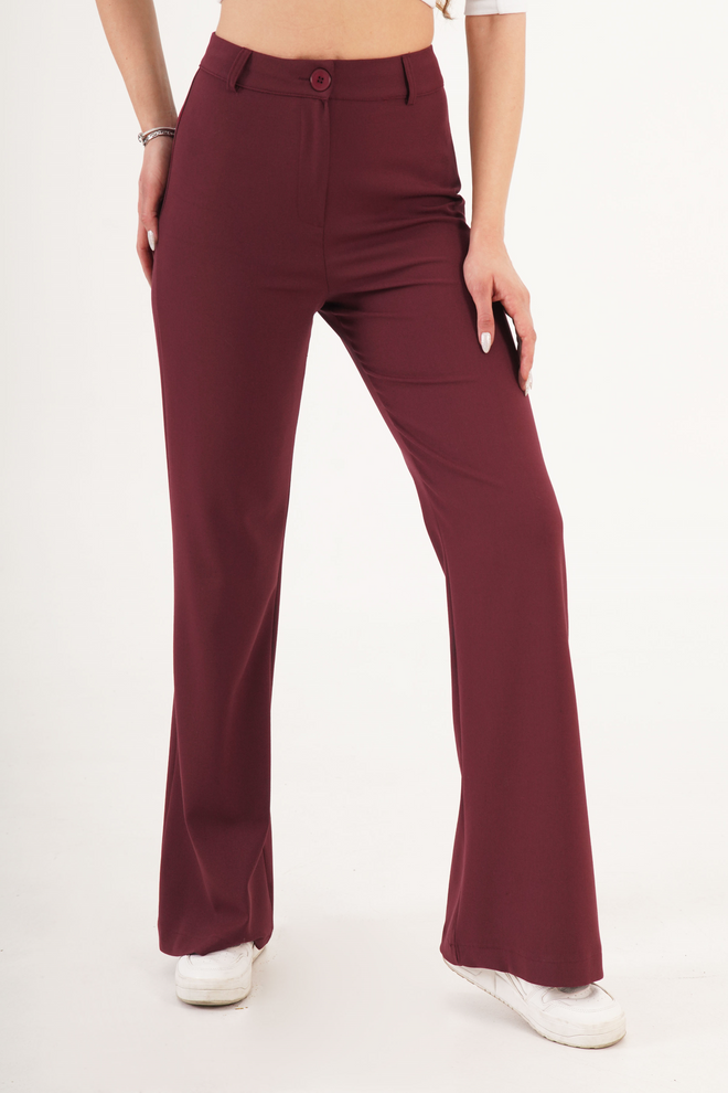 Lustrin Claret Red Flare Leg Tapered Pants Wholesale Clothing Elegant