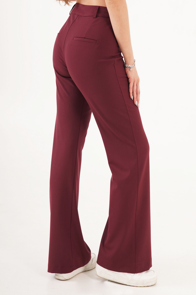 Lustrin Claret Red Flare Leg Tapered Pants Wholesale Clothing 1