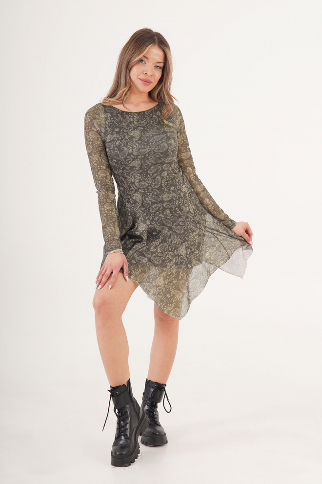 Lustrin Khaki Fit And Flare Mini Šaty S Kašmírovým Vzorom Veľkoobchod s oblečením Neformálny