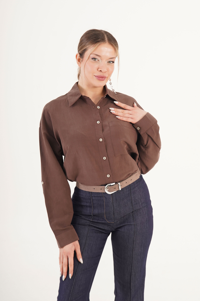 Lustrin Camicia Marrone Casual Formale Con Collo Dentellato Abbigliamento all'ingrosso Casuale