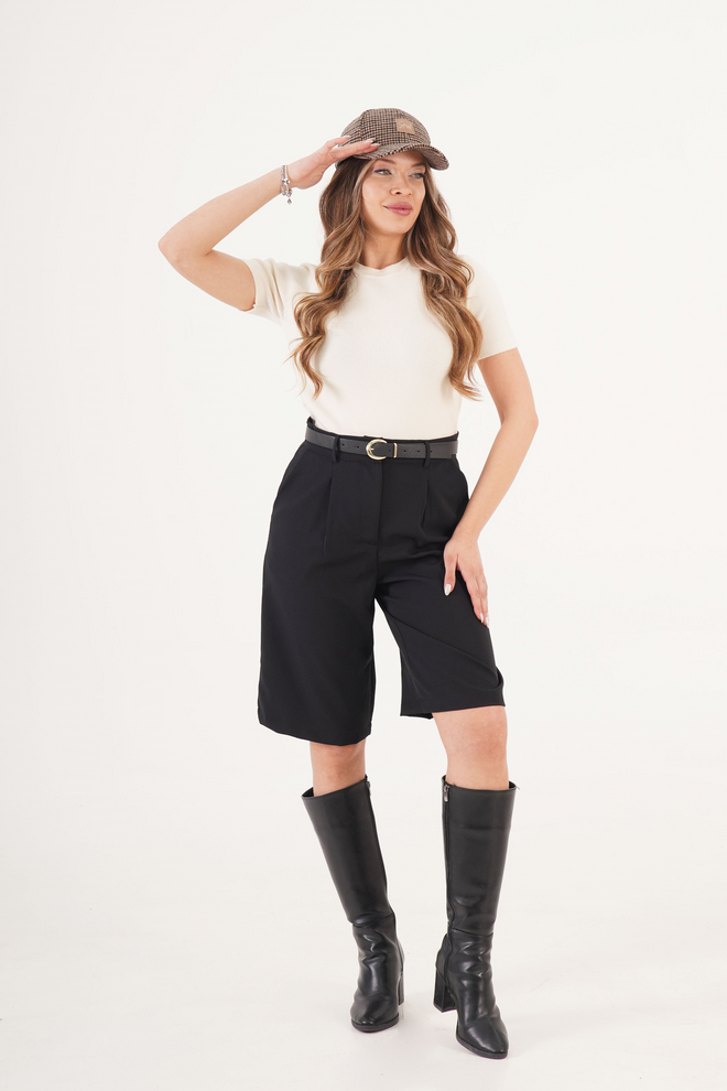 Lustrin Calções Bermuda Pretos De Cintura Alta Roupas por atacado Casual