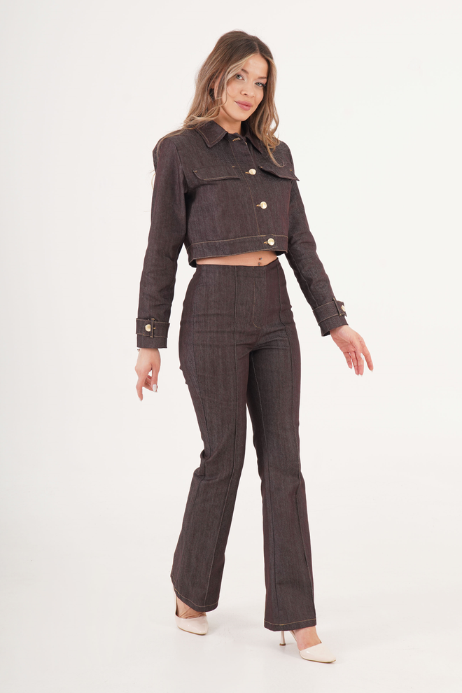 Lustrin Conjunto Castanho Streetwear Elegante Slim Fit Roupas por atacado Casual