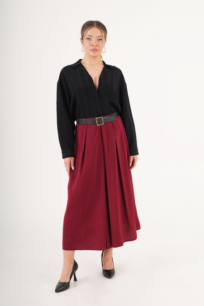 Lustrin Saia Vermelho Clarete Plissada Elegante Midi Roupas por atacado Formal