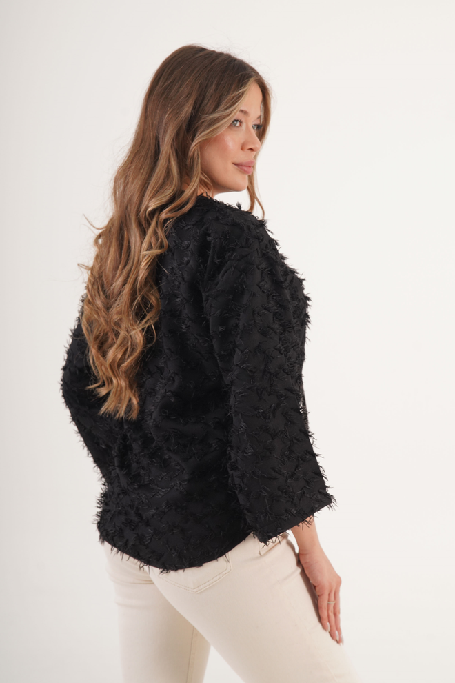 Lustrin Čierna Elegantná Košeľa S V výstrihom 3/4 Rukáv Na Kravatu Veľkoobchod s oblečením 1