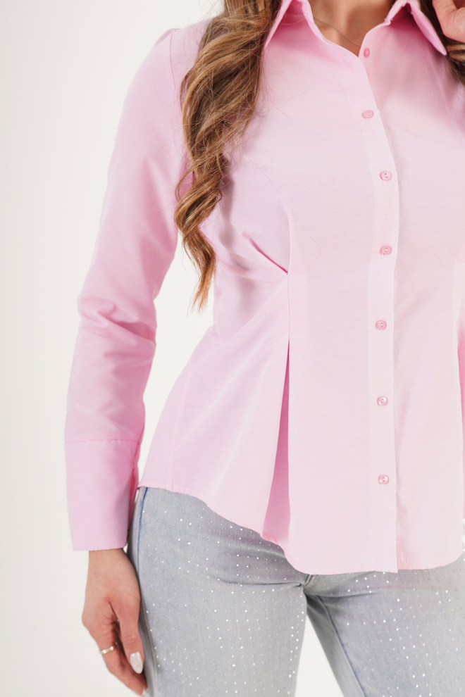 Lustrin Pink Elegant Fitted Shirt With Notched Neck Wholesale Clothing 1