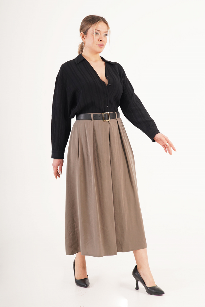 Lustrin Хаки Плиссированная Миди Юбка С Высокой Талией Оптовая продажа одежды Скромный