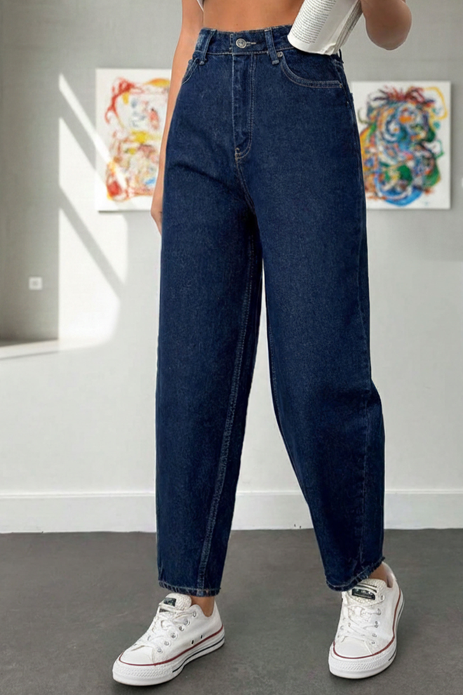 Lustrin Blue Mom Pants High Waist Straight Leg Long Wholesale Clothing Casual