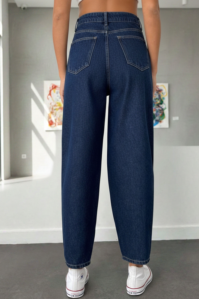 Lustrin Blue Mom Pants High Waist Straight Leg Long Wholesale Clothing 1