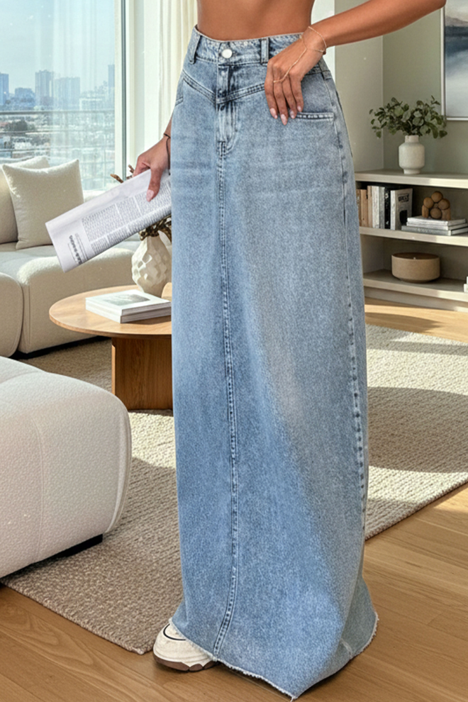 Lustrin Washed Pattern Women Wholesale Denim Long Skirt Wholesale Clothing Casual