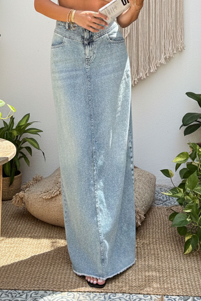 Lustrin Blue Bodycon Maxi Skirt With Patch Pockets Wholesale Clothing Lounge