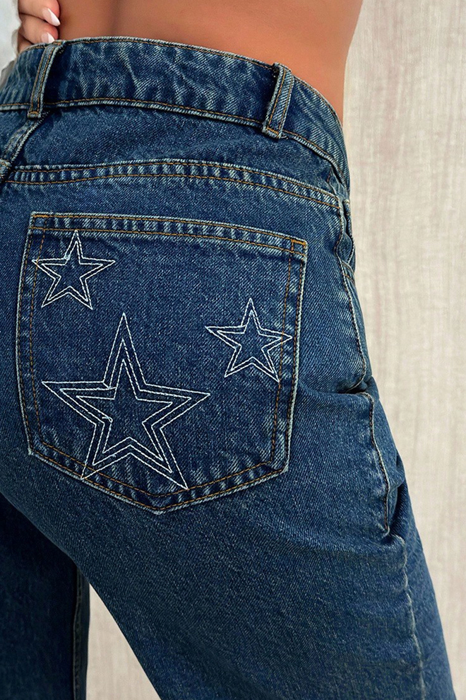 Lustrin Blue Mom Pants High Waist Wide Leg Buttoned Wholesale Clothing 1