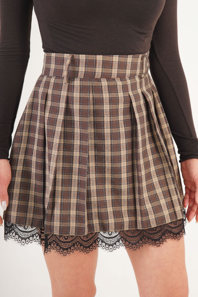 Lustrin Hnedá Plisovaná Mini Sukňa S Vysokým Pásom A Zipsom Veľkoobchod s oblečením Neformálny