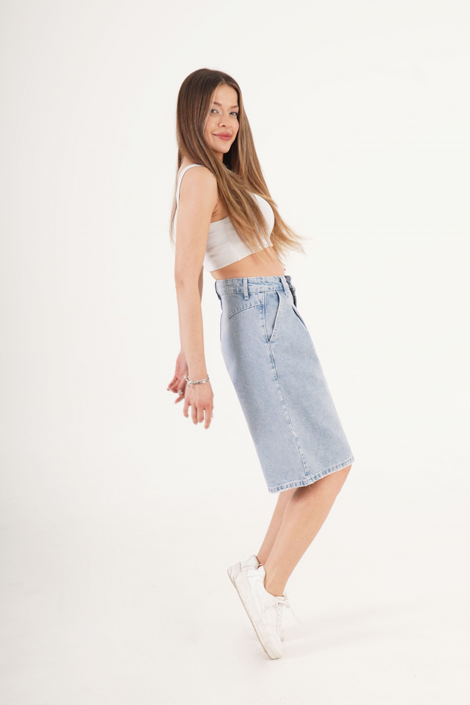 Lustrin High Waist Denim Blue Wholesale Denim Jorts Wholesale Clothing Birthday