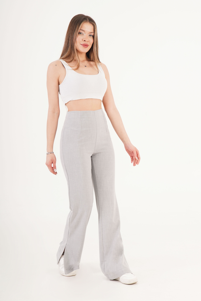 Lustrin Grey Elegant High Waist Tapered Pants Wholesale Clothing 1