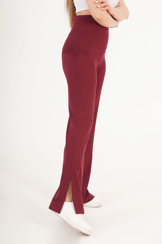 Lustrin Dolge Bordo Rdeče Hlače Bootcut Z Razširjenimi Nogami Oblačila na debelo Delo