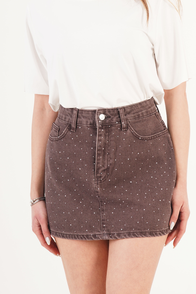 Lustrin Rjava Bodycon Mini Krilo Z Pikami In Srednjim Pasom Oblačila na debelo Lounge