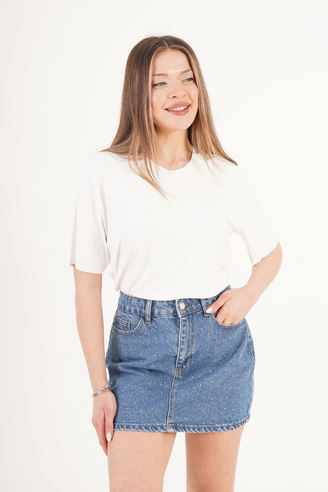 Lustrin Blue Polka Dot A Line Mini Skirt With Buttoned Closure Wholesale Clothing Lounge