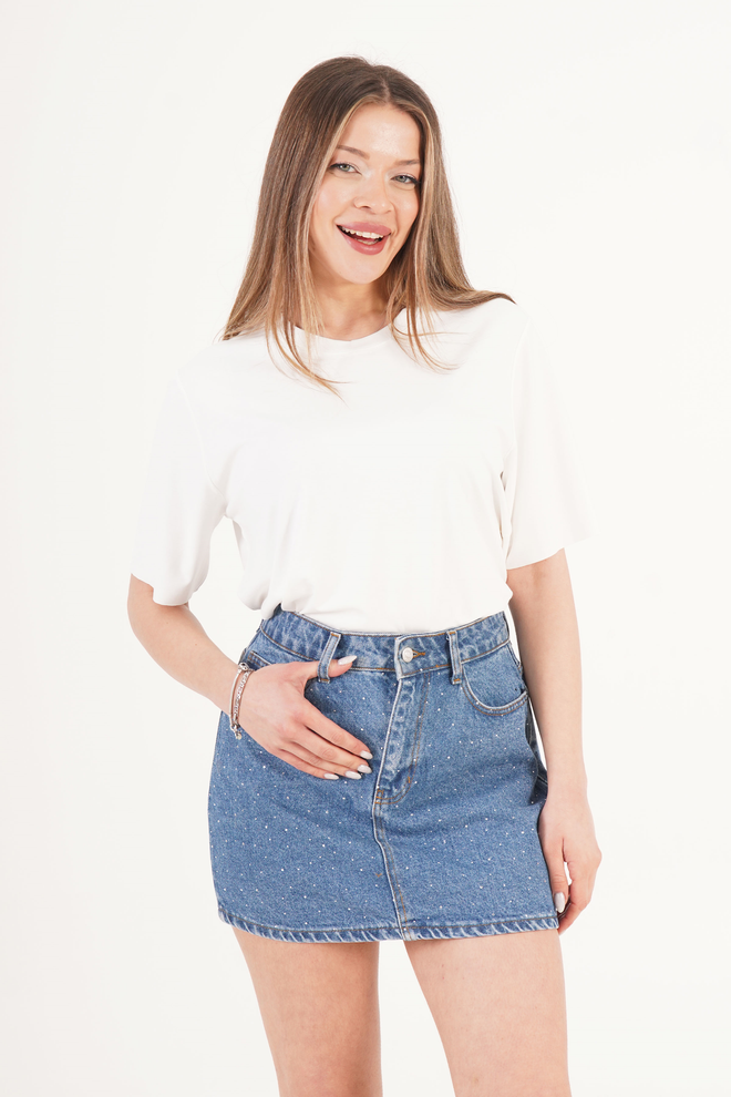 Lustrin Blue Polka Dot A Line Mini Skirt With Buttoned Closure Wholesale Clothing Summer