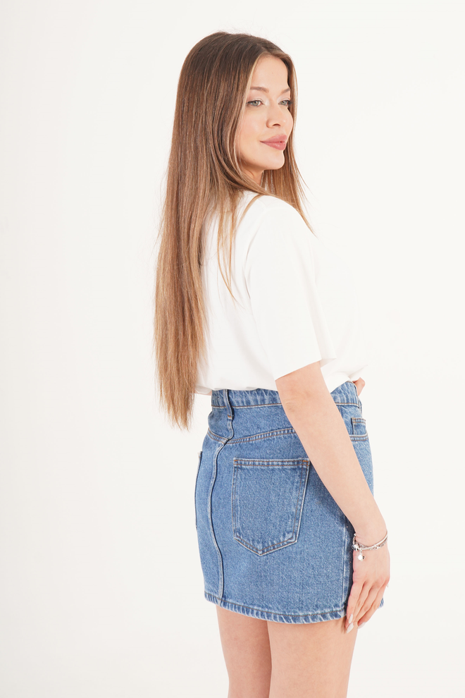 Lustrin Blue Polka Dot A Line Mini Skirt With Buttoned Closure Wholesale Clothing Streetwear