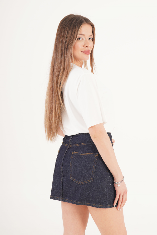 Lustrin Navy Blue Polka Dot A Line Mini Skirt Wholesale Clothing Spring