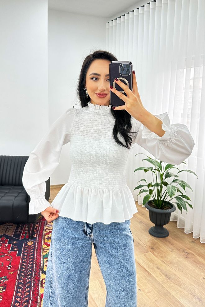 Lustrin Eleganti Balta Palaidinė Su Pūstais Rankovais Didmeninė prekyba drabužiais Kokteilinė