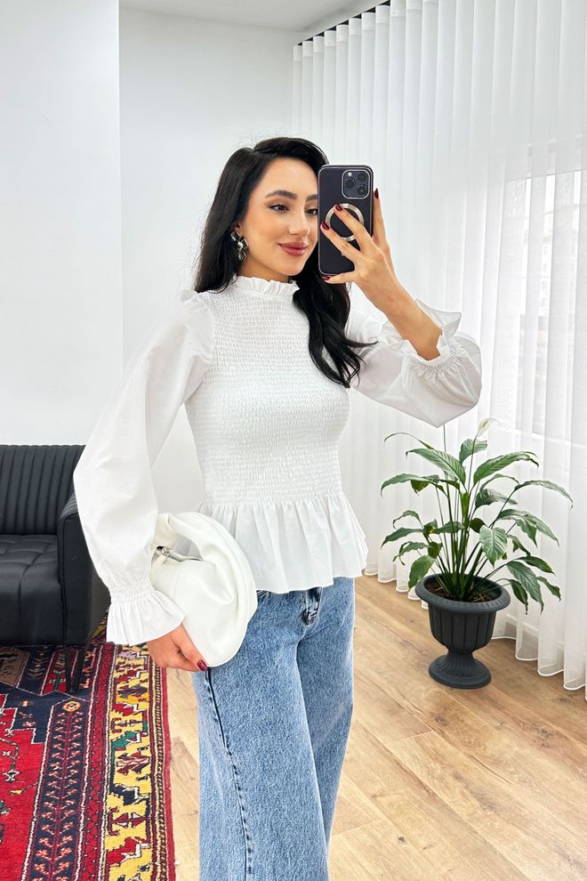 Lustrin Eleganti Balta Palaidinė Su Pūstais Rankovais Didmeninė prekyba drabužiais 1