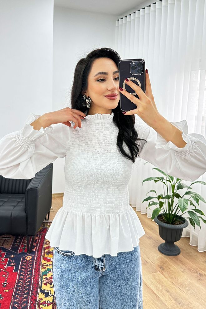 Lustrin Eleganti Balta Palaidinė Su Pūstais Rankovais Didmeninė prekyba drabužiais 5