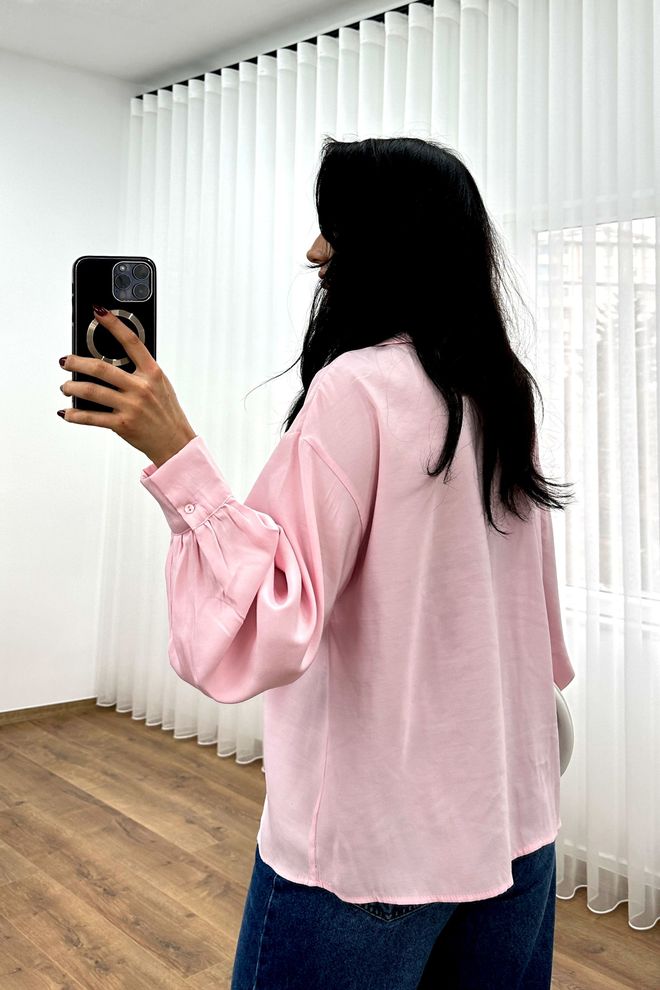 Lustrin Roze Elegante Casual Bescheiden Blouse Met Pofmouwen Groothandel Kleding Lente